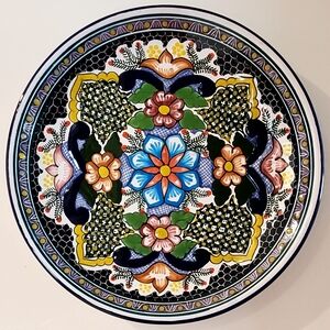 Hernandez Signed Hand-painted Mexican Talavera Pottery Hanging Plate 11.5" Vtg